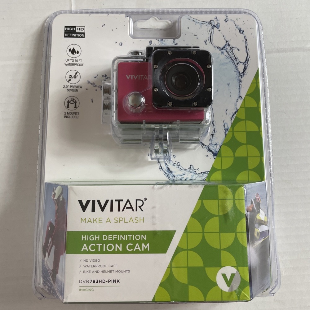 VIVITAR HIGH DEFINITION ACTION WATERPROOF VIDEO CAMERA + 2 MOUNTS 2.0" - PINK